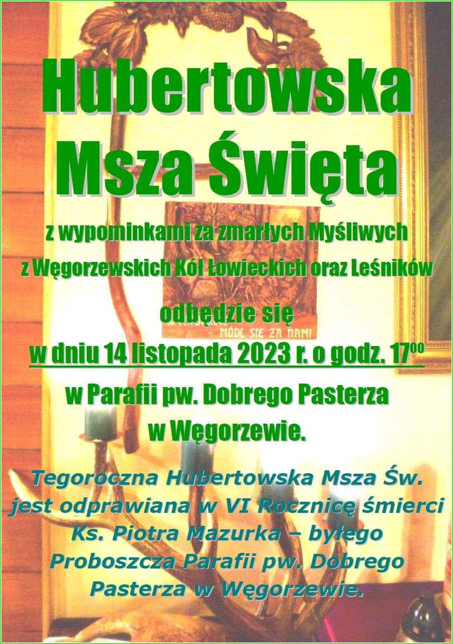2023 masza wypominkowa Msza Hubertowska 2023 w Wgorzewie plakat 1